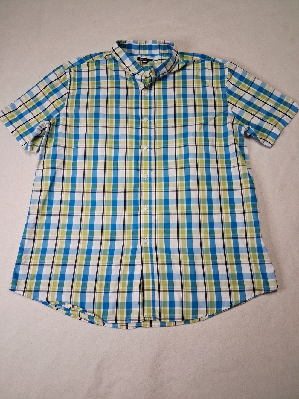 4/20$ Club Room Short-Sleeve Plaid Button-Down in Blue, Green & White